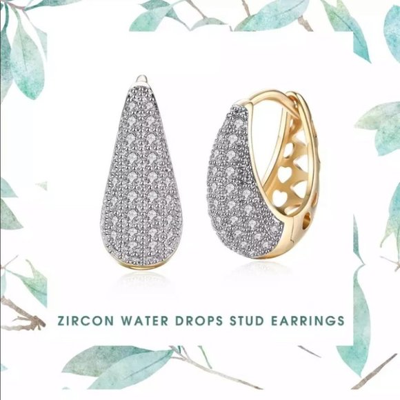 NEW Zircon Water Drop Diamond Hoop Earrings - Picture 6 of 7